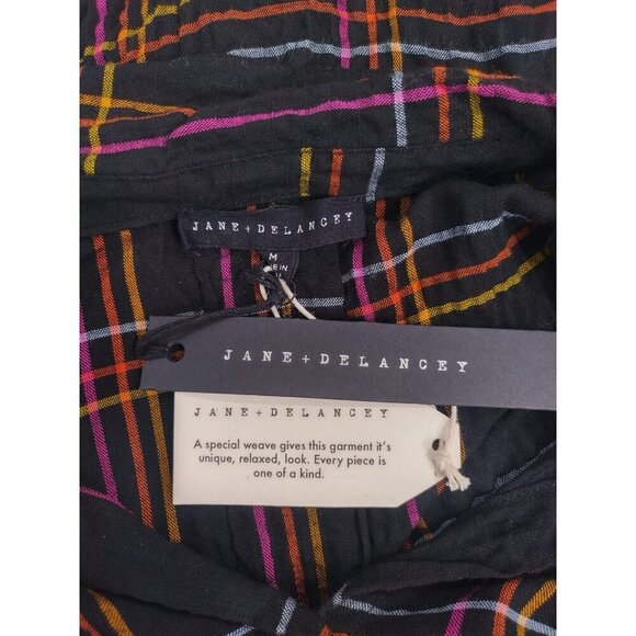 Jane + Delancey Black Plaid Button-Up Shirt Women’s M Cotton Relaxed Fit. NWT - Picture 3 of 10